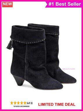 Suede Ankle Boots for Women Slouchy Fold Over Cowboy Boots Pointed Toe Low Heel